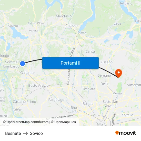 Besnate to Sovico map