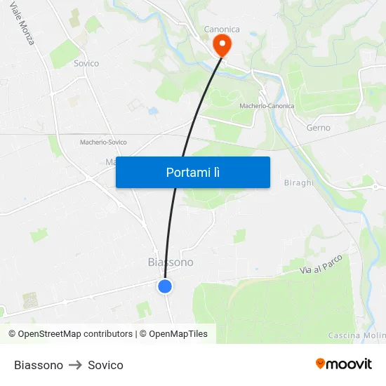 Biassono to Sovico map