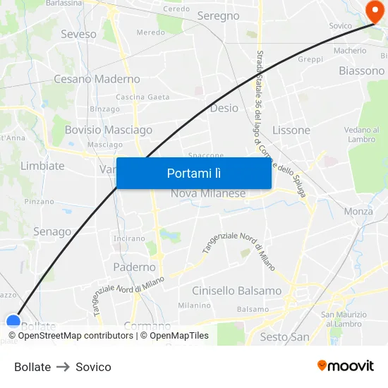 Bollate to Sovico map