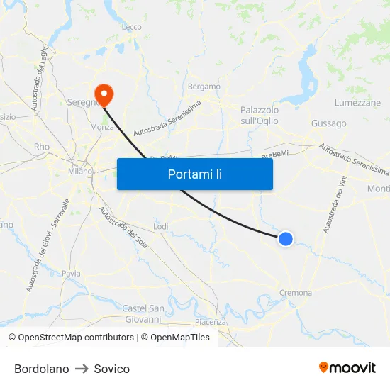 Bordolano to Sovico map