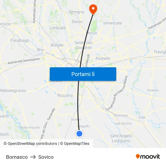 Bornasco to Sovico map