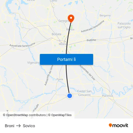 Broni to Sovico map