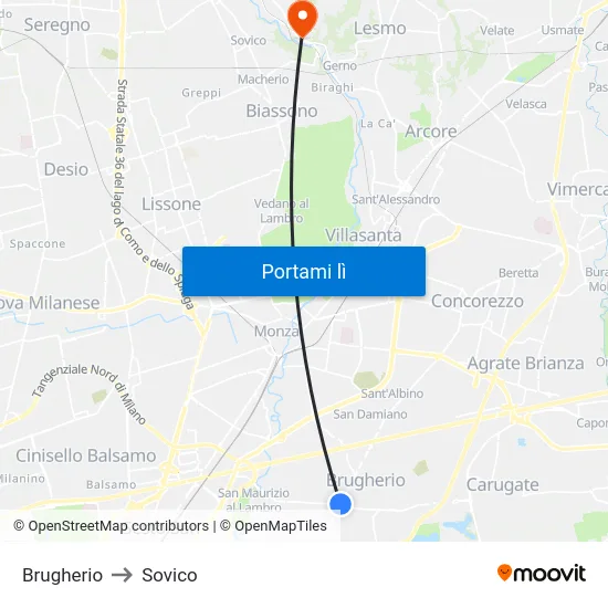 Brugherio to Sovico map