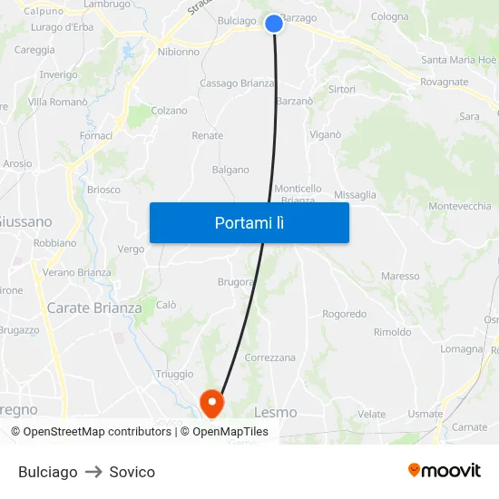 Bulciago to Sovico map
