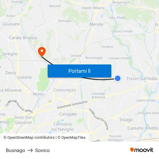 Busnago to Sovico map