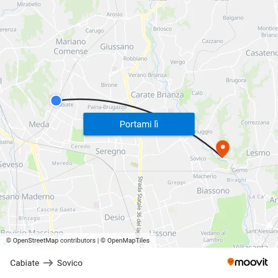 Cabiate to Sovico map