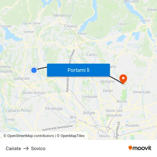 Cairate to Sovico map