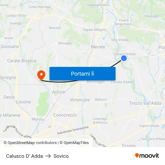 Calusco D' Adda to Sovico map