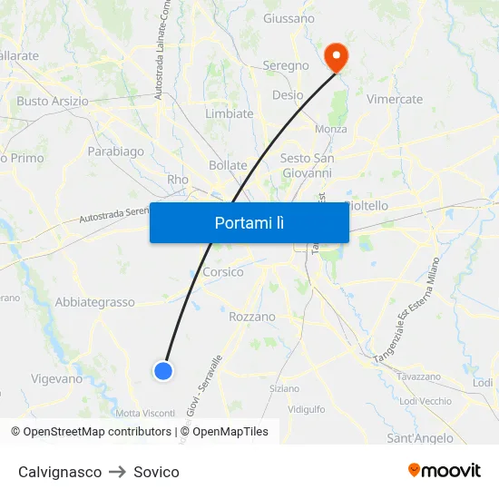 Calvignasco to Sovico map
