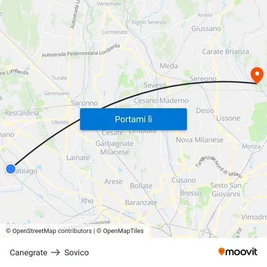 Canegrate to Sovico map