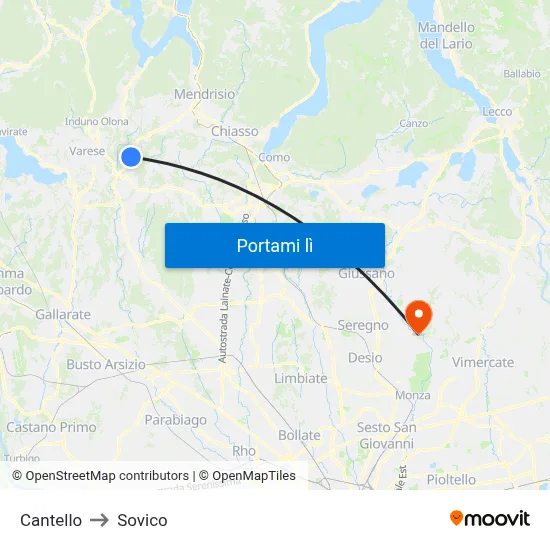 Cantello to Sovico map