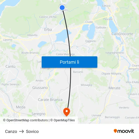 Canzo to Sovico map