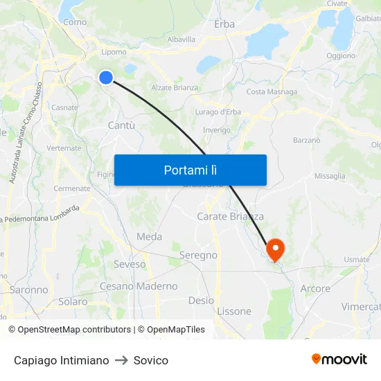 Capiago Intimiano to Sovico map