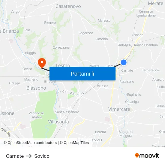 Carnate to Sovico map