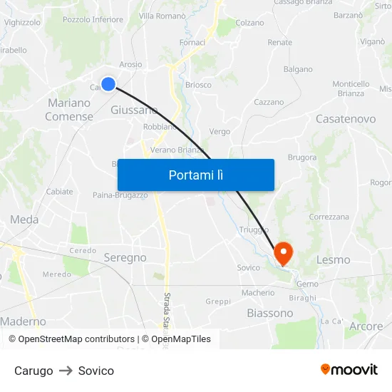 Carugo to Sovico map