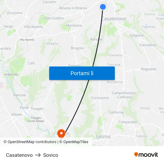 Casatenovo to Sovico map