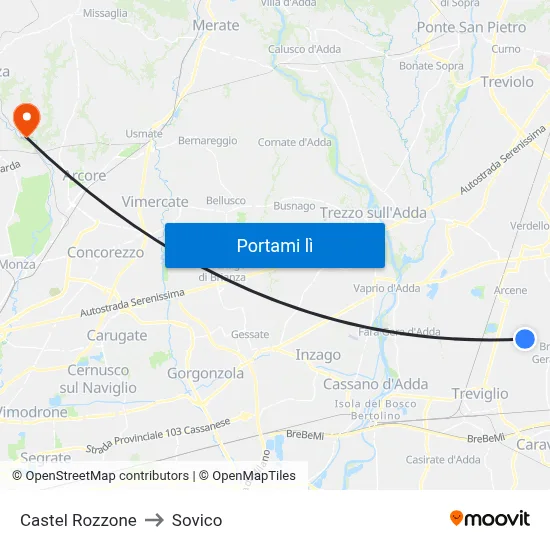 Castel Rozzone to Sovico map