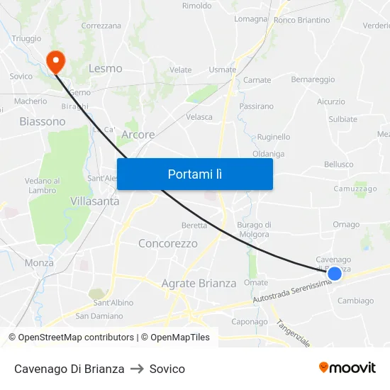 Cavenago Di Brianza to Sovico map