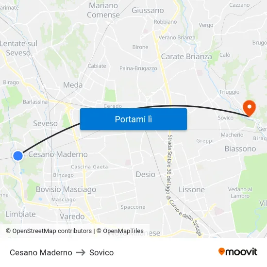 Cesano Maderno to Sovico map