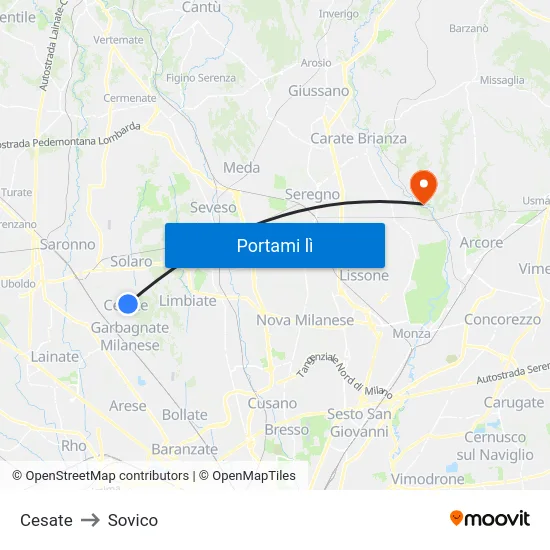 Cesate to Sovico map