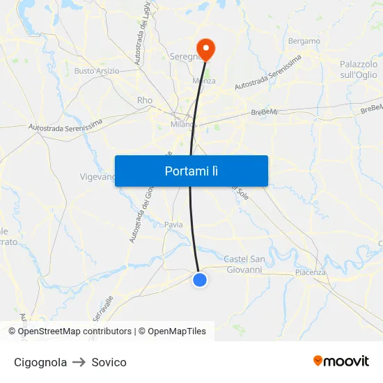 Cigognola to Sovico map