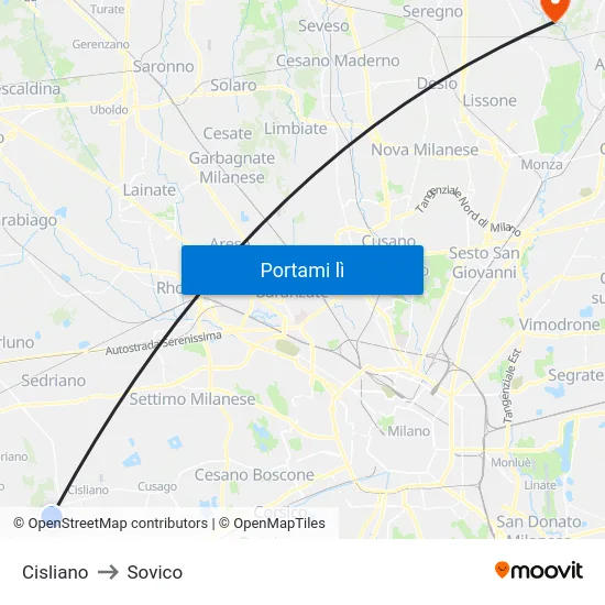 Cisliano to Sovico map