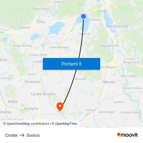 Civate to Sovico map