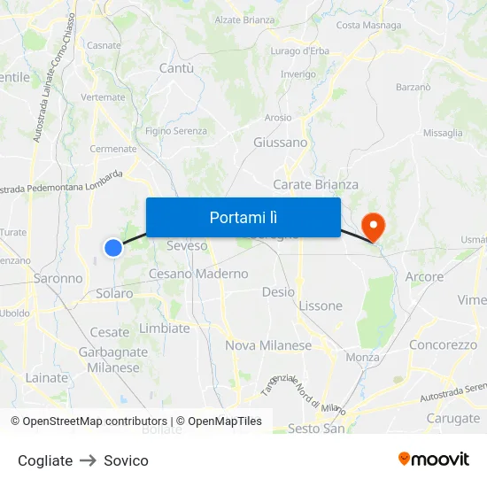 Cogliate to Sovico map