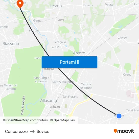 Concorezzo to Sovico map