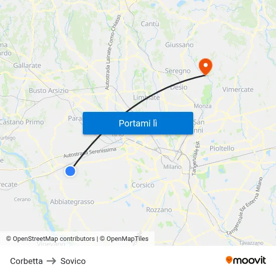 Corbetta to Sovico map