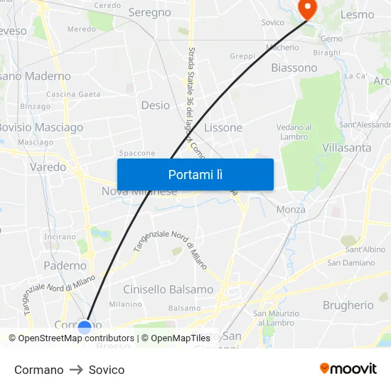 Cormano to Sovico map