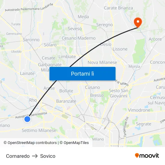 Cornaredo to Sovico map