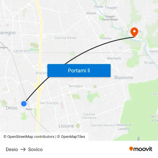 Desio to Sovico map