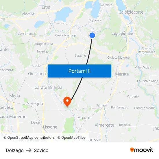 Dolzago to Sovico map