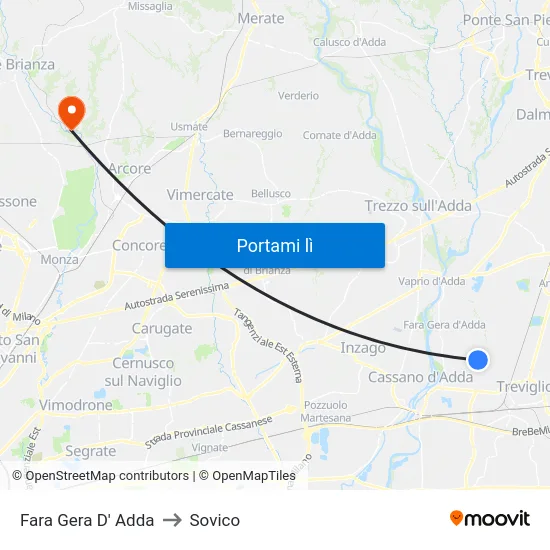 Fara Gera D' Adda to Sovico map