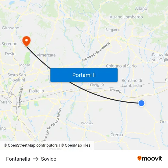 Fontanella to Sovico map