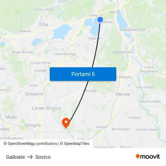 Galbiate to Sovico map