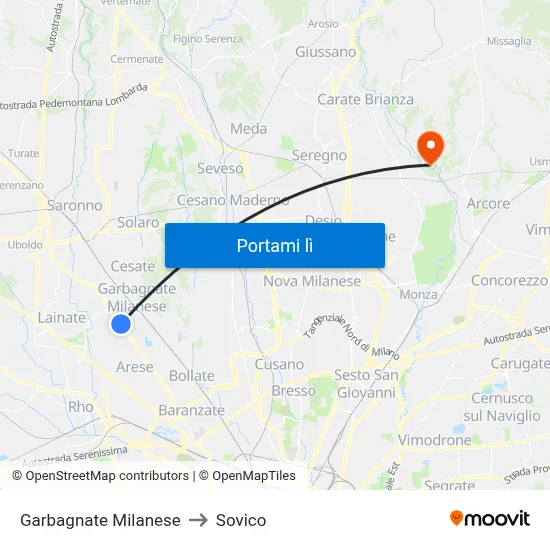 Garbagnate Milanese to Sovico map