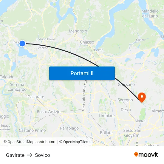 Gavirate to Sovico map