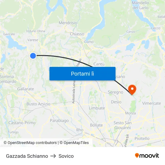 Gazzada Schianno to Sovico map