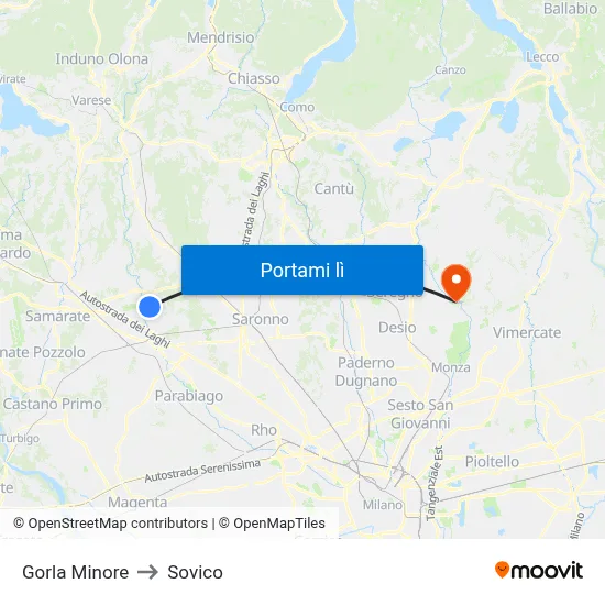 Gorla Minore to Sovico map