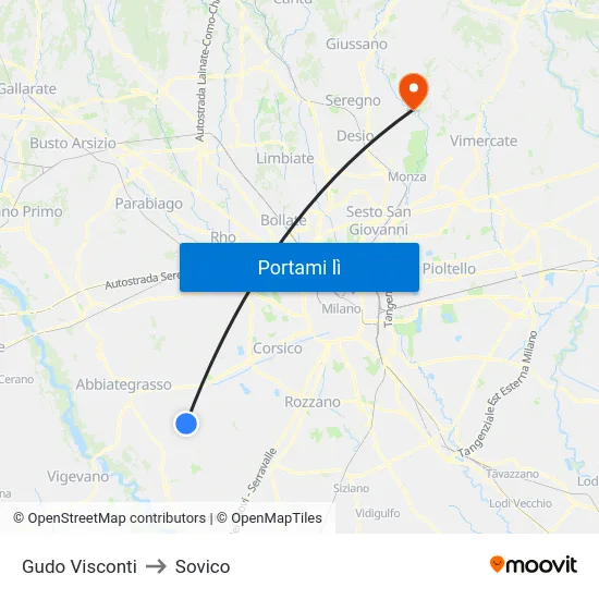 Gudo Visconti to Sovico map