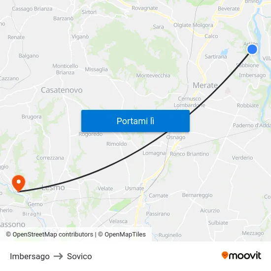 Imbersago to Sovico map