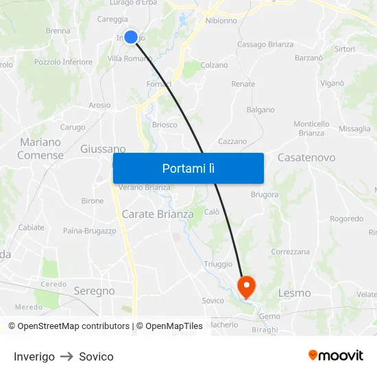 Inverigo to Sovico map