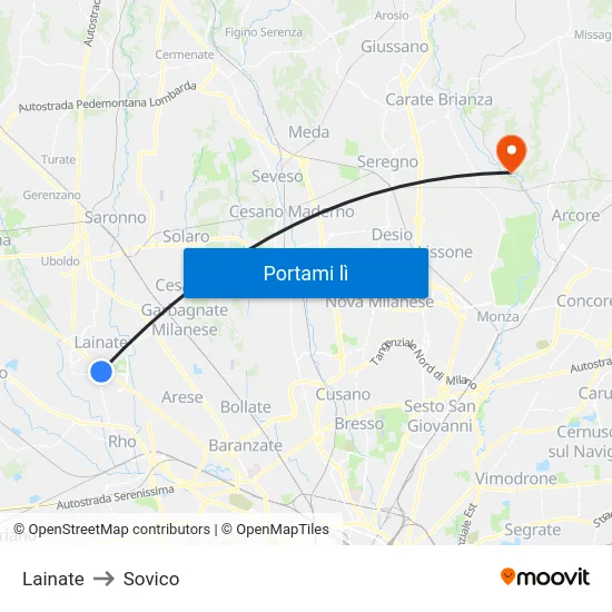 Lainate to Sovico map