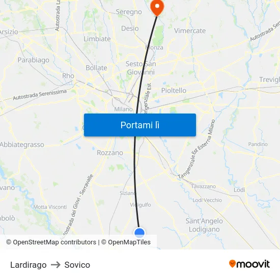 Lardirago to Sovico map