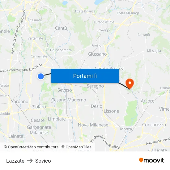 Lazzate to Sovico map