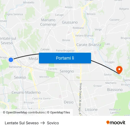 Lentate Sul Seveso to Sovico map