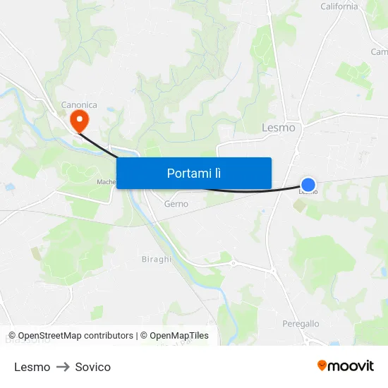 Lesmo to Sovico map
