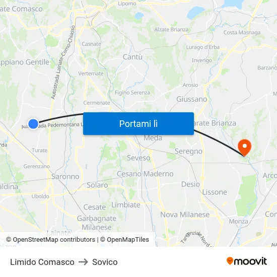 Limido Comasco to Sovico map